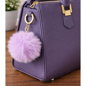 Soft Purple Faux Fur Pom Pom Keychain Fluffy Puff Key Ring Bag Charm Accessory